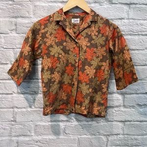 Vintage 70’s Shapely Classic Women’s XS Autumn Floral 1/2 Sleeve Button Up Top